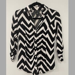 INC International Concepts Black/White Blouse Long Sleeve Size Xs